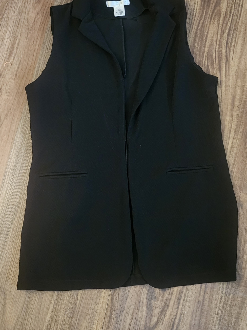 Say What? Black Sleeveless Blazer Vest with Notch Lapel